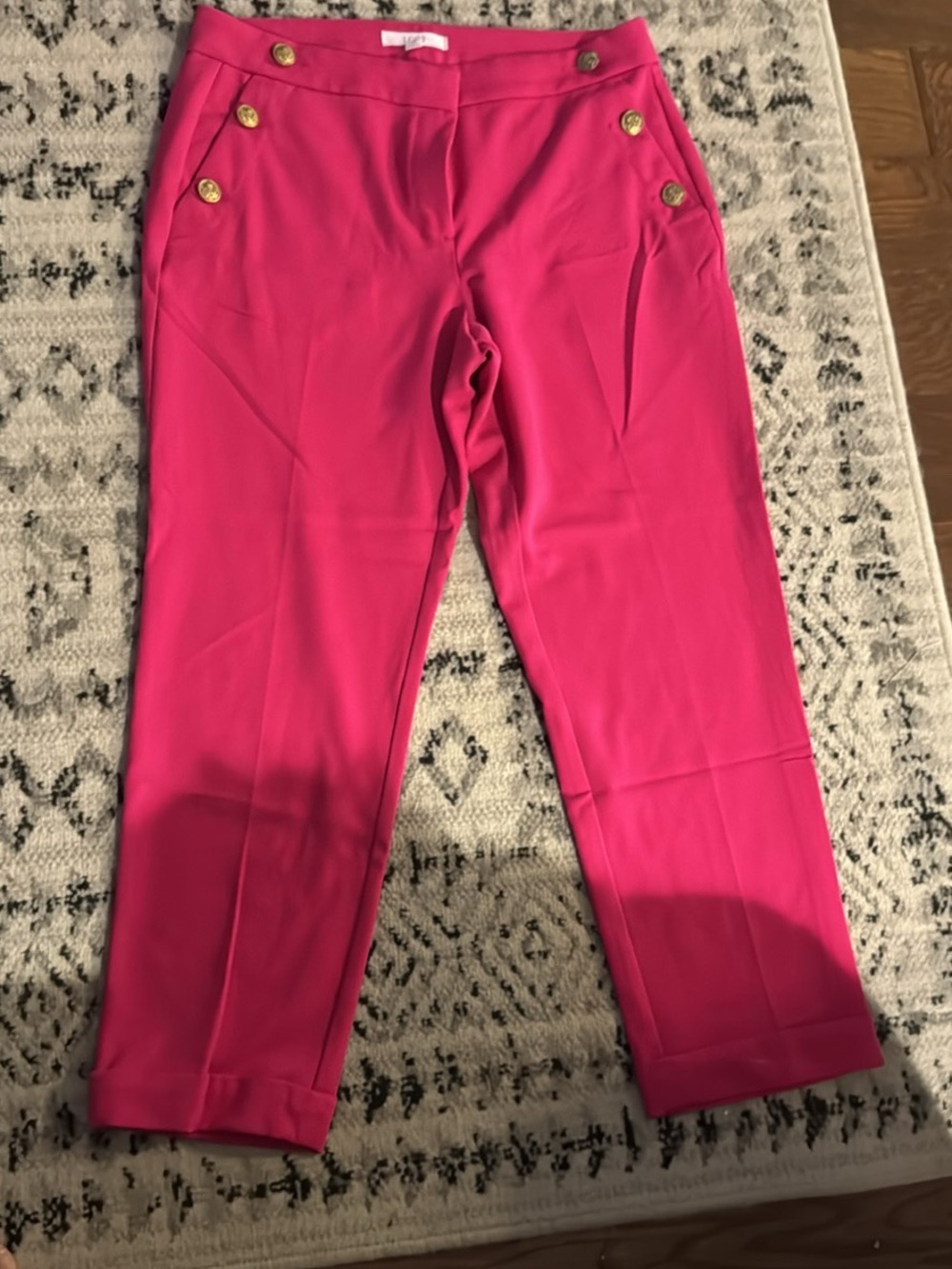 LOFT Hot Pink Cropped Sailor Pants with Gold Buttons